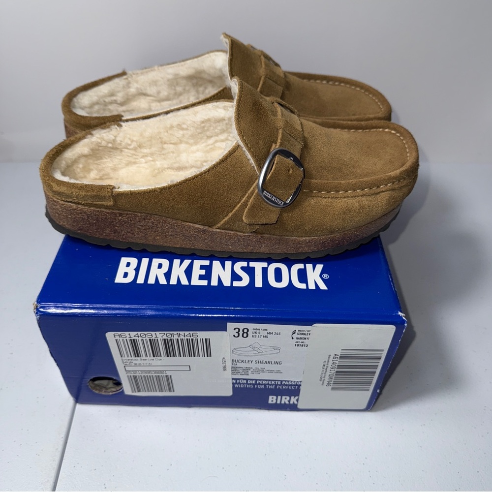 Birkenstock Tan Suede Shearling Clogs